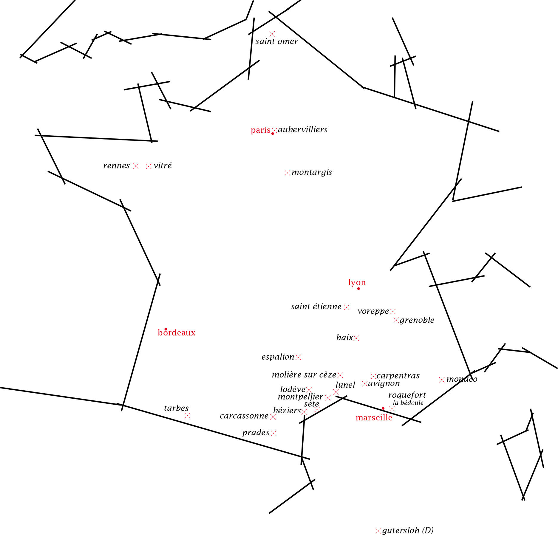 Géolocalisation des projets 2015 sur une carte de France